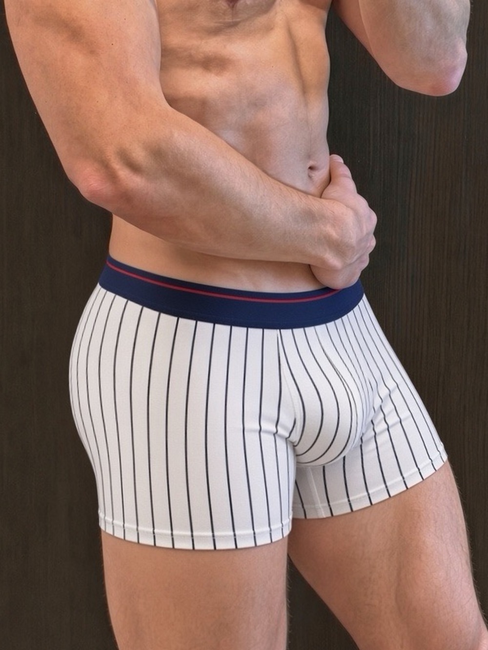 3 pair Striped White & Navy Men's Boxer Briefs
